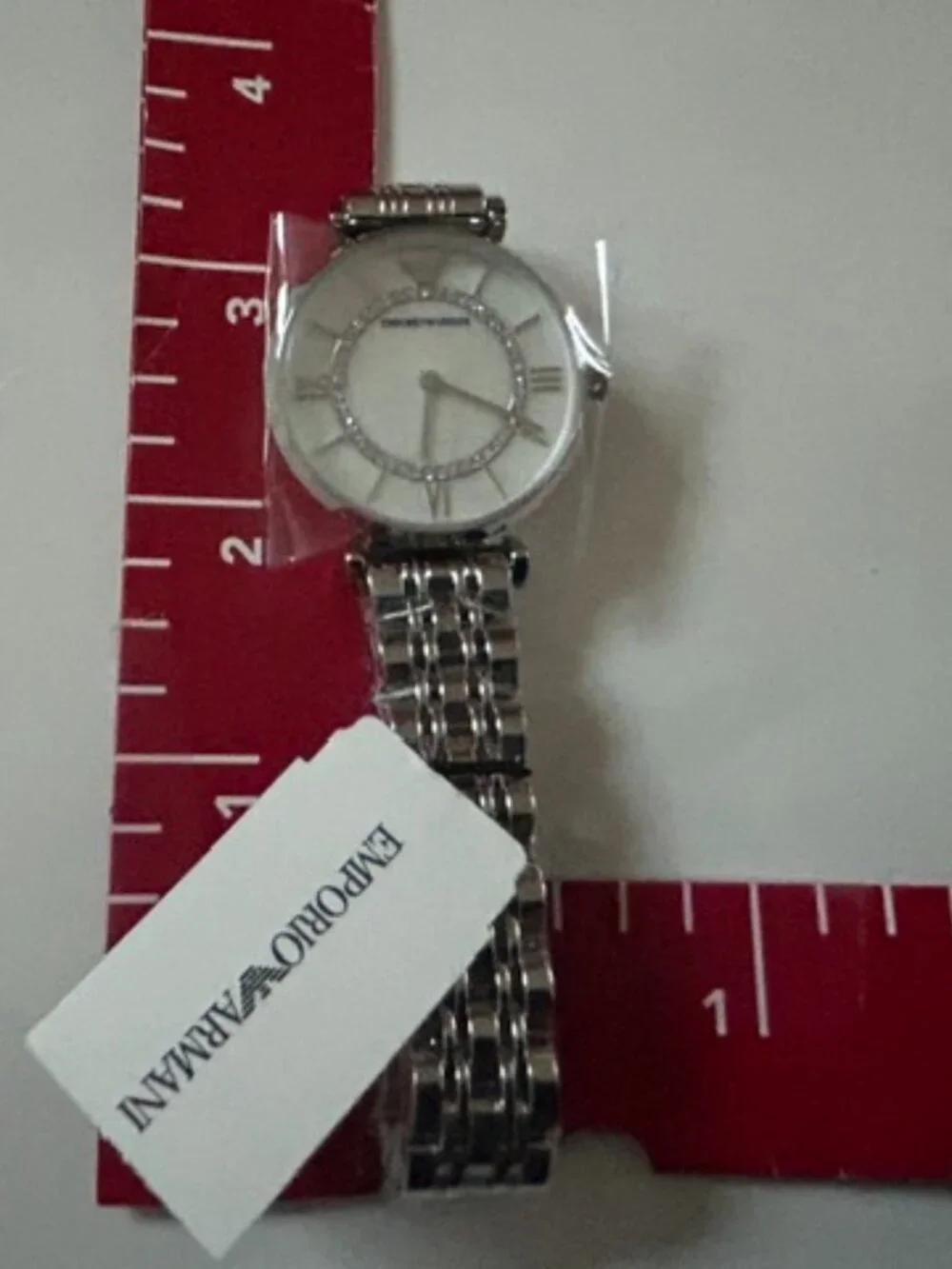 New Emporio Armani AR1908 Classic 32mm Women's Wristwatch - Silver w/Pearl Face